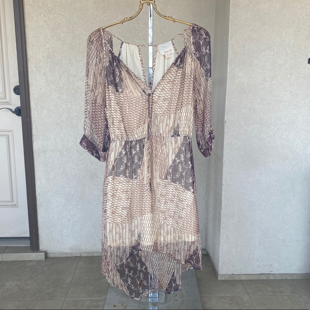 100% Silk Boho High Low Patchwork Pattern Dress - image 1